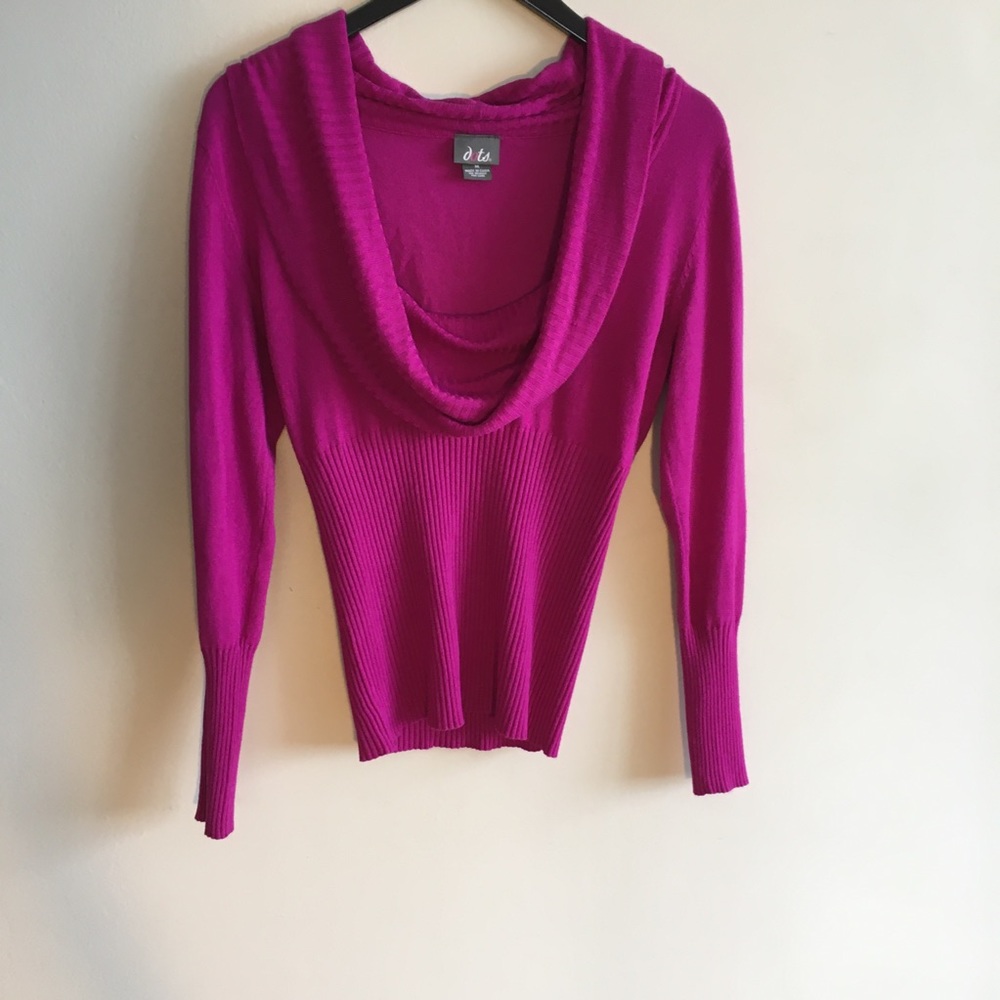 Dots Fuscia Pullover Cowl Neck Sweater